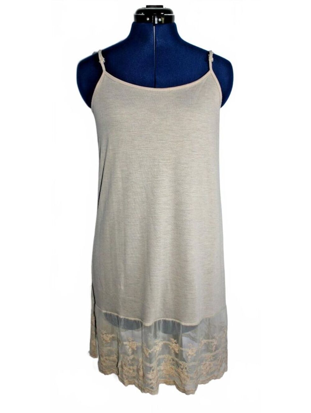 O2 Collection Women's Boho Beige Tank Slip Dress With Lace Size Medium